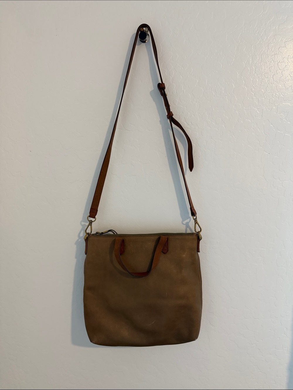 Madewell Olive Green & Brown Leather Shoulder Bag with Adjustable Strap